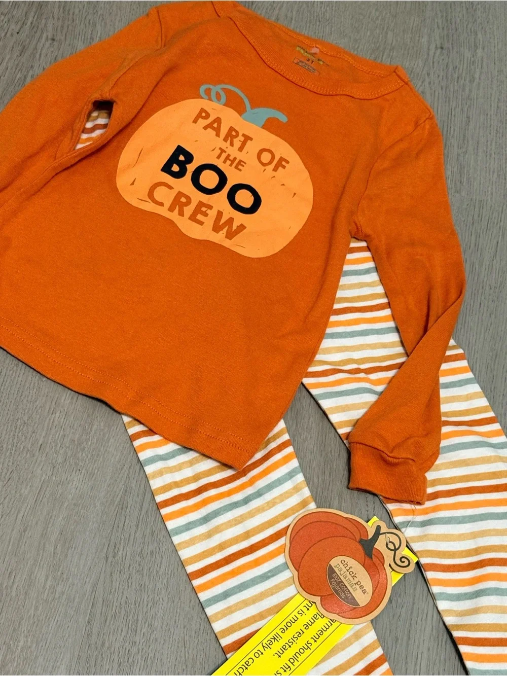 chick pea Orange Halloween 'Boo Crew' Pajama Set with Striped Leggings